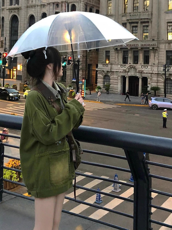 秋季复古童趣刺绣牛油果绿拼接牛仔外套女设计感小众做旧风夹克潮|undefined