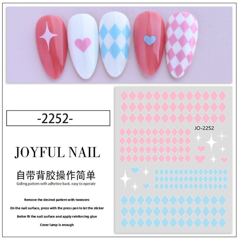 Especial transfronterizo para nuevo diamante Pegatinas de uñas a cuadros Estilo ins Pegatinas de uñas de diamante simple Adhesivo de cinturón impermeable