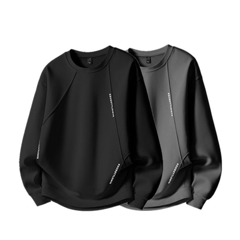 Plus Size Round Neck Sweatshirt Men's Spring and Autum Loose Slimming Look Long-Sleeved Bottoming Top Plus Fat Plus Size T-Shirt