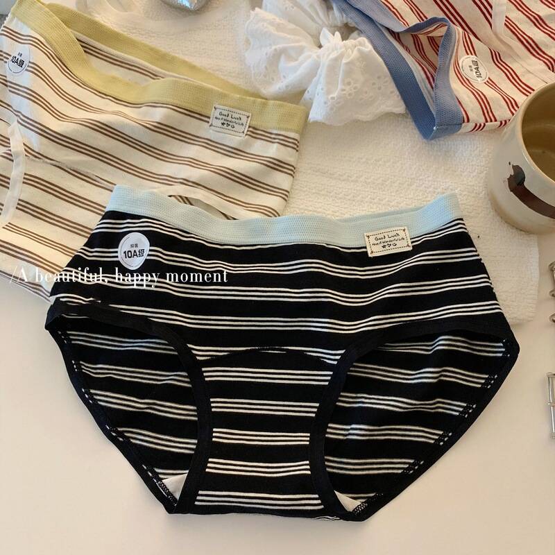 Striped American-style pure cotton girls' panties, 10A all-cotton, extended crotch, mid-waist, comfortable sports hip-hugging triangle briefs Striped American-style pure cotton girls' panties, 10A all-cotton, extended crotch, mid-waist, comfortable sports hip-hugging triangle briefs