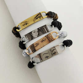 跨境diy激光刻图眼睛手串不锈钢眼睛图片定 制情侣编制天然石手链