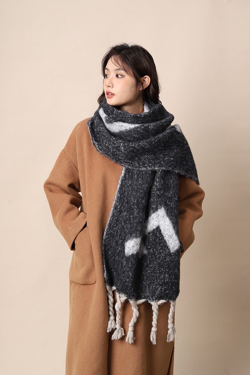 New Korean Women's Winter Grey Haircoat Thick Warm and Cold proof Couple's Shawl High End Scarf_voghion.com