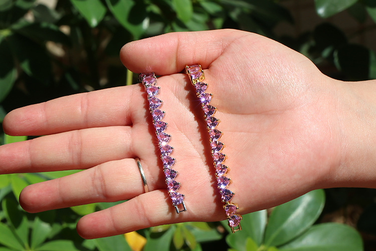 Zircon Inlay Material Fashion Geometric Copper Micro-set Pink Diamond Zircon Bracelet Female