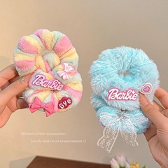 多巴胺頭繩幻彩毛絨大腸發圈甜美少女芭比風軟糯毛茸發繩綁發頭飾
