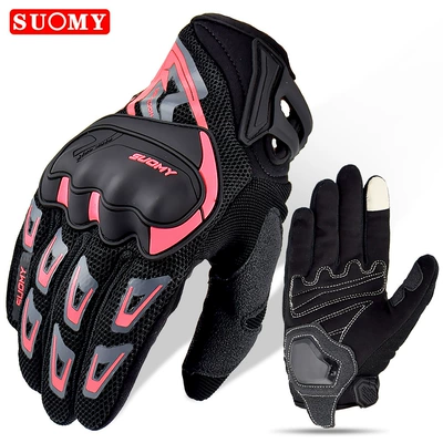 Manufacturer Suomy Motorcycle Touchscreen Gloves, Thin Mesh Breathable, All-Season Motorcycle Racing Anti-Fall Protection Full-Finger Gloves (Motorcycle Safety Supplies) - pink-s