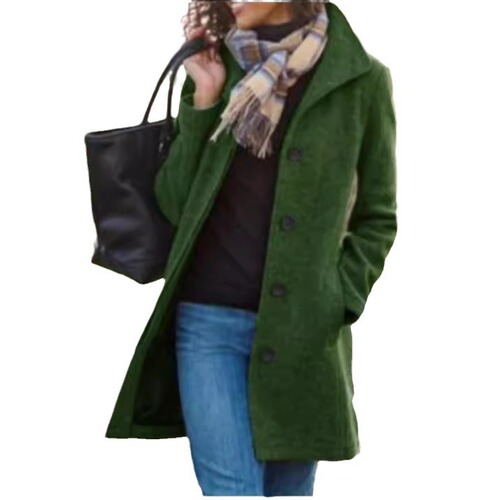 Autumn and winter cross-border European and American new women's clothing independent station retro medium-length solid color women's woolen coat for women