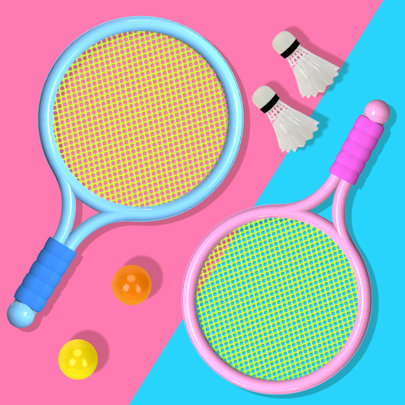 Kindergarten Children's Badminton Racket and Tennis Racket Set for Boys and Girls, Baby Toys for Ages 2-3, Trendy Racket Ball Set