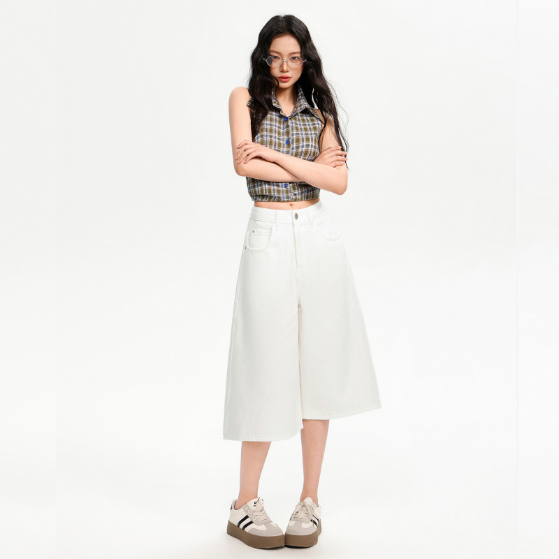 Off-White High-Waisted Cropped Casual Jeans for Women, Summer 2026, Thin Loose Straight-Leg Slimming Versatile Cropped Pants