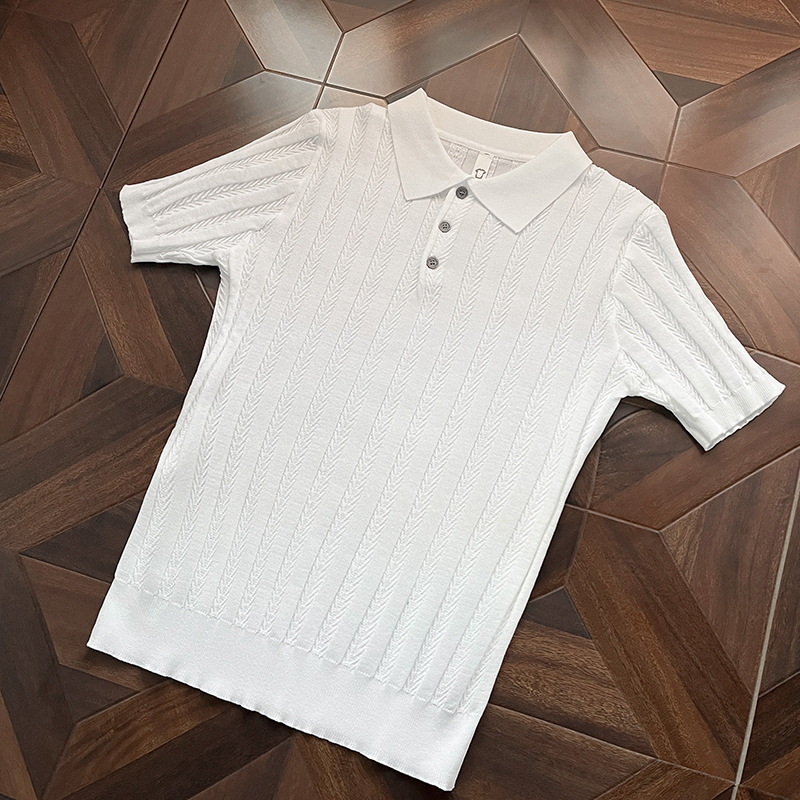 Polo camiseta de punto camiseta de manga corta hombre hueso de pescado estampado antiguo viento delgado camiseta de hielo seda de verano fábrica transfronteriza al por mayor