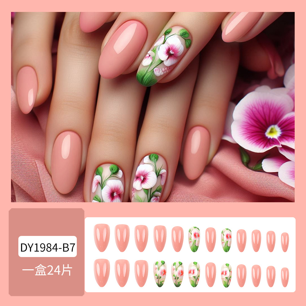 Uñas postizas florales dulces y frescas, pegatinas de uñas postizas con diseño de plantas verdes, uñas postizas de moda transfronteriza. image 3