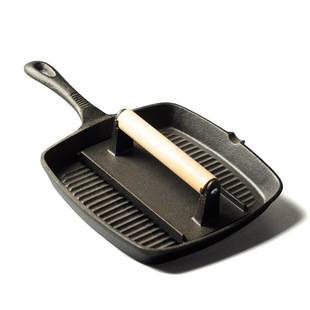 Cast Iron Steak Pan Striped Steak Plate Flat Bottom Steak Frying Pan Uncoated Fried Meat Barbecue Induction Cooker Household Non-stick