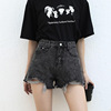 852 Paige hole Denim shorts 2022 summer new pattern Korean Edition Easy student Show thin Broad leg Hot pants