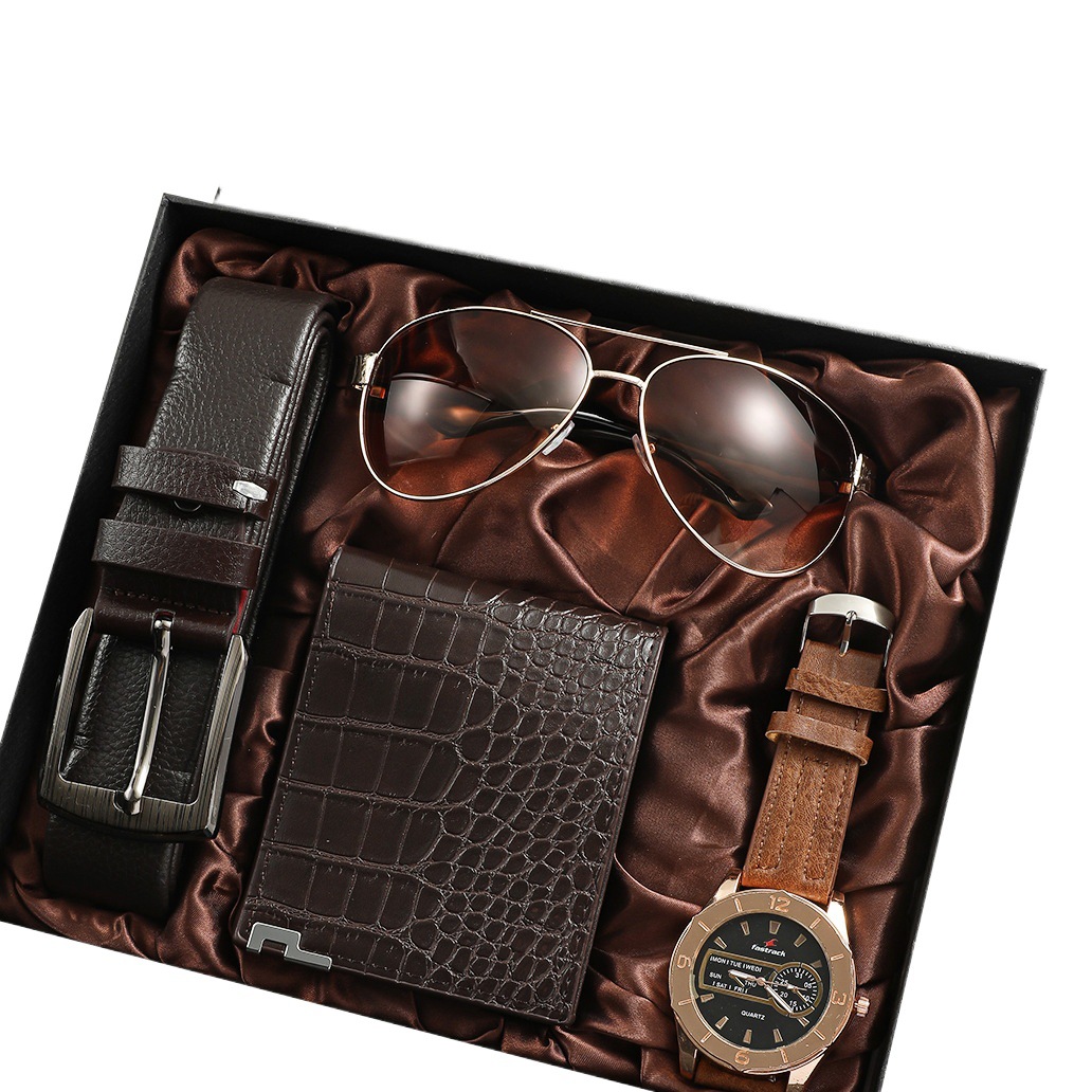 Reloj de los hombres de negocios regalo conjunto vacaciones cumpleaños regalo cartera cinturón reloj gafas de sol conjunto 4 unids/set