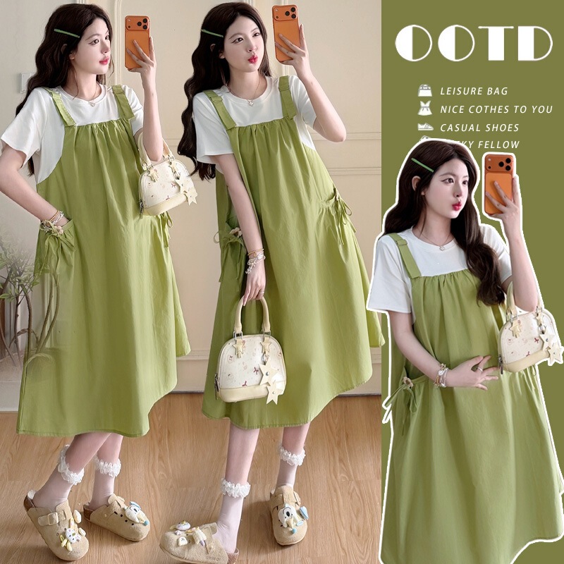 Maternity Wear 2026 Summer New Style Fake Two-Piece Suspender Dress, Forest Style Pastoral Style with Small Floral Patterns, Loose Plus-Size Dress Maternity Wear 2026 Summer New Style Fake Two-Piece Suspender Dress, Forest Style Pastoral Style with Small Floral Patterns, Loose Plus-Size Dress