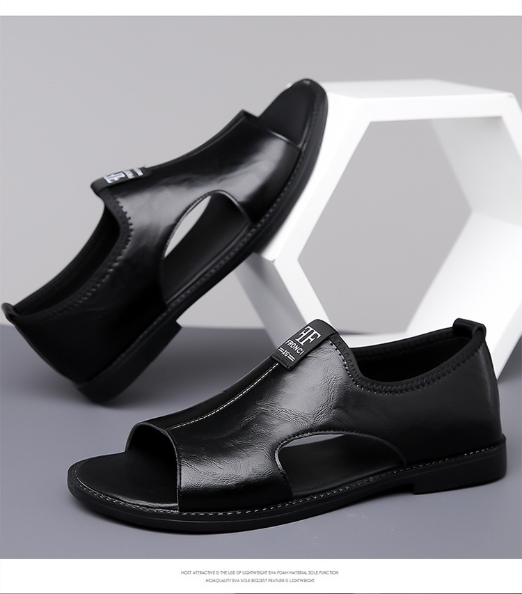 Men’s Slip-On Genuine Leather Slide Sandals, Soft Flat Open Back Casual Summer Slippers_vogvips.com