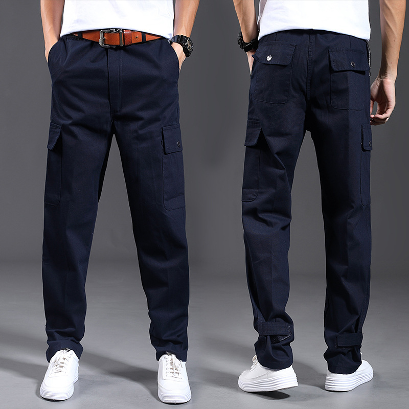 Pure Cotton Work Pants Men's Hot-Resistant Dirty-Resistant Spring and Autumn Labor Protection Pants Loose Multi-Pocket Work Pants Auto Repair Electric Welding Cargo Pants