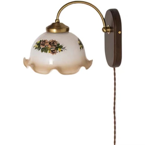 Ins-style solid wood wall lamp, Japanese glass minimalist bedside lamp, hallway lamp, American bedroom Nordic retro wall lamp