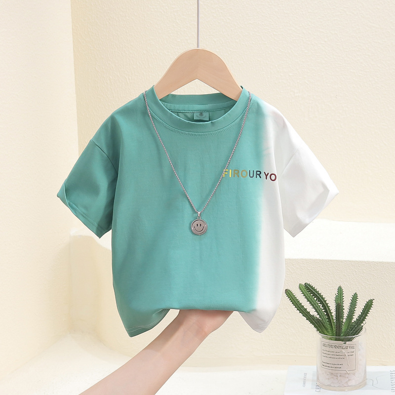 7813 Camiseta de manga corta para niños 2025 nuevo verano fresco y guapo tops de media manga de teñido degradado para niños verano para bebés