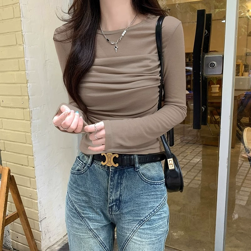 Новая сетчатая пряжа футболка с длинными рукавами для женщин 2024 осенний дизайн