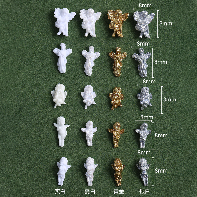 Online celebrity manicure love Angel jewelry white resin Diamond 3D three-dimensional relief finished wear nail accessories