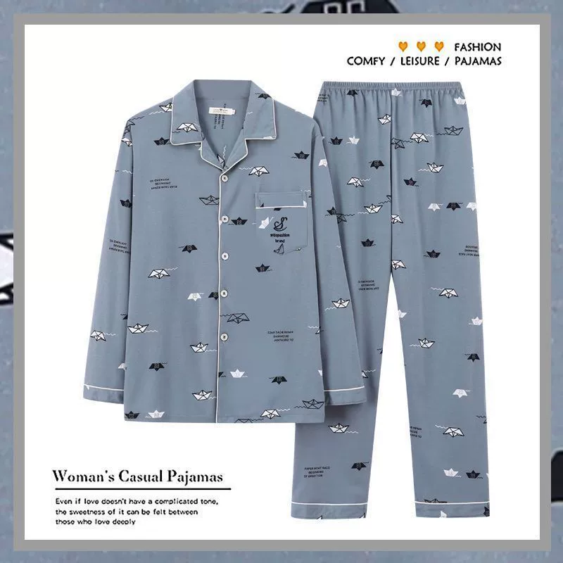 Пижама для мужчин среднего возраста из 100% чистого хлопка, мужской кардиган на весну, осень, лето, зиму, с длинным рукавом, домашняя одежда для папы, широкая