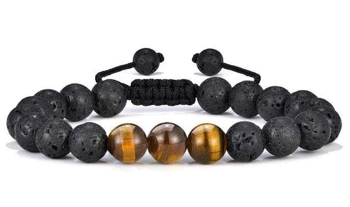 Bracelet GOLBALJEW woven aromatherapy tiger eye, 8 mm beads, adjustable 18.5 cm