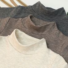 儿童半高领打底春秋新男童长袖T恤宝宝女童保暖上衣条纹中小童潮