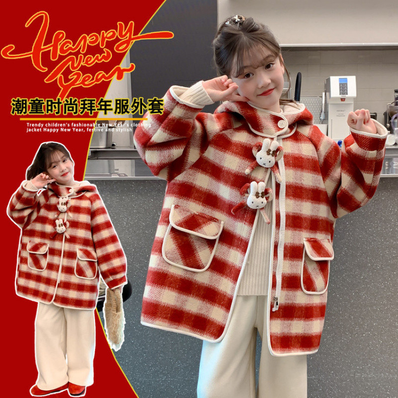 Zhili children's wool coat, autumn and winter 2025 new style, thick plaid coat, stylish baby jacket