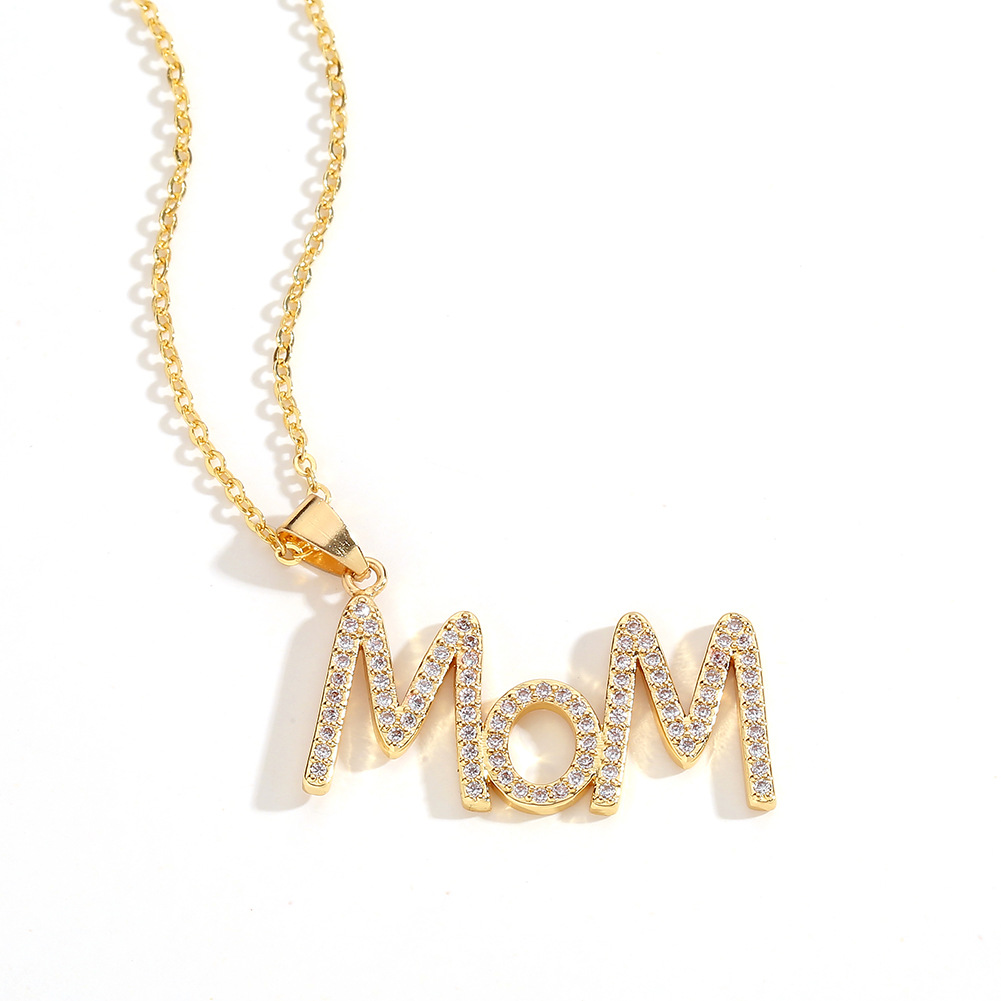 Mother's Day Gift Simple Mom Mother Pendant Copper Zircon Necklace display picture 2