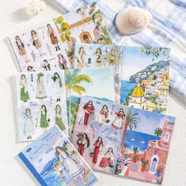 惬意旅程旅行人物贴纸本 治愈系百变少女海边小镇手账拼贴装饰