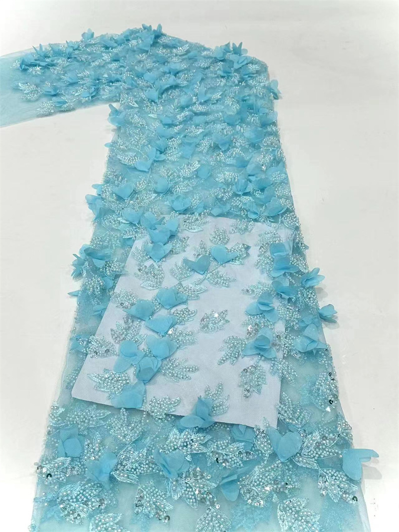 Embroiderado de tubo de perlas delicada tela de decalca hecha a mano, cuentas de burbuja, sequin, bordado de tubo de perlas, vestido de boda, tela