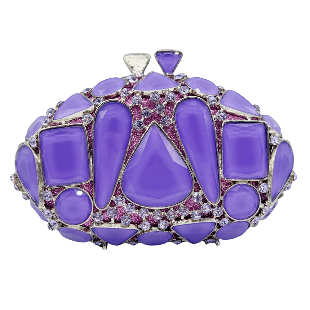 Túi clutch nữ đính đá rhinestone dây xích dạ tiệc phong cách Âu Mỹ — Hoa violet, hồng, Màu xanh chanh, BL258 tùy chỉnh các màu khác