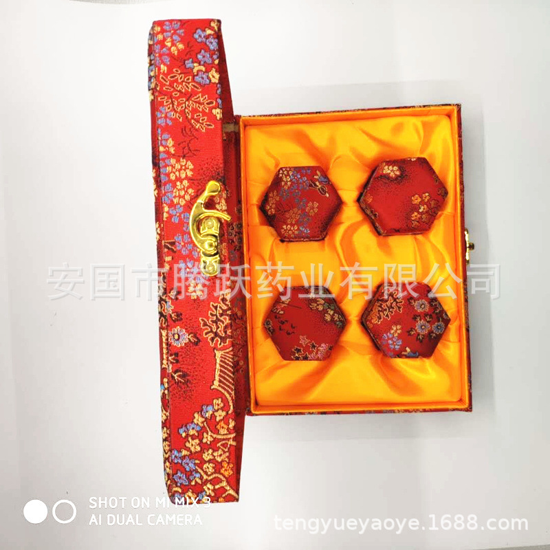 Hexagonal Brocade Gift Box Fabric Covered Cardboard Pill Jewelry Packaging Box Red 6-Insert Buckle Style specifications
