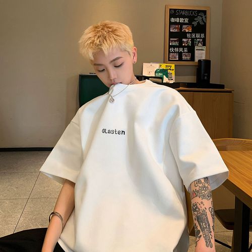 Men's 2025 Summer Oversize Loose Short Sleeve European and American Trend Brand Plus Size Crew Neck Breathable Half-Sleeve T-Shirt