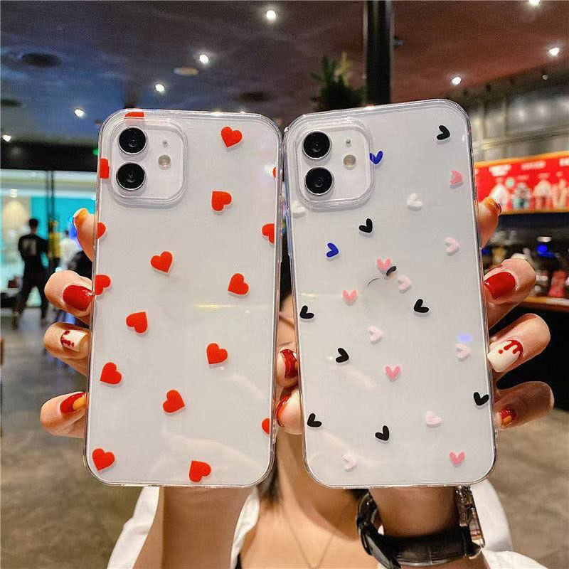 Popular Heart Heart Suitable for Apple 16Promax Mobile Phone Case 13 14 15 Simple 15Pro Transparent Soft Shell/Cross-Border