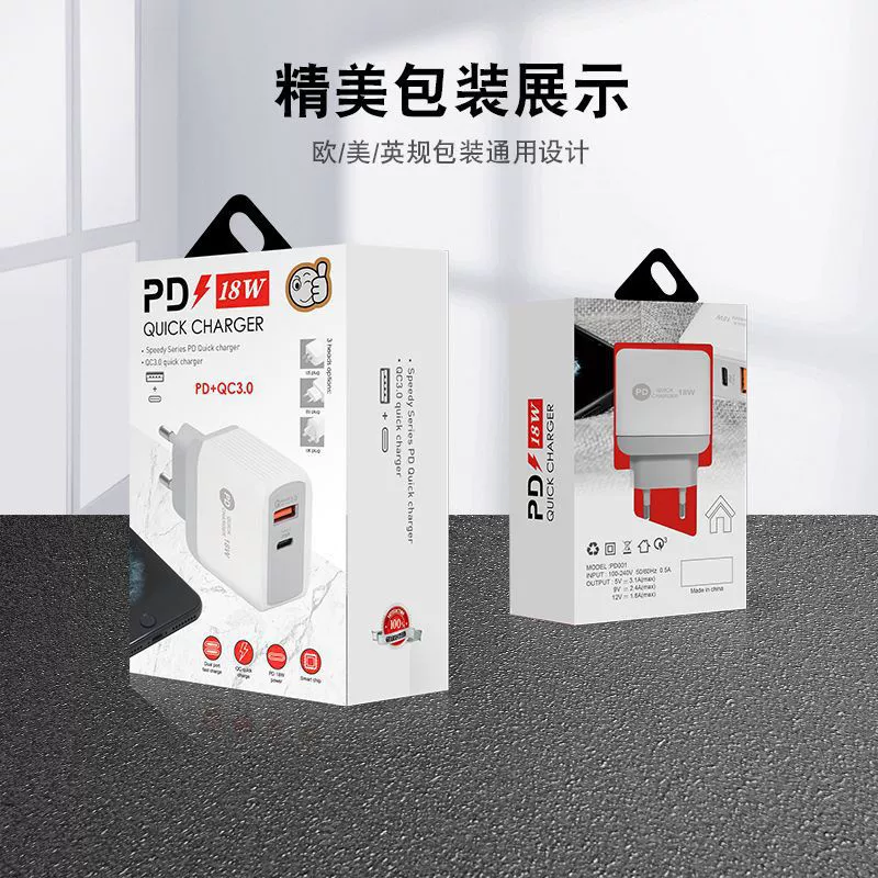 Зарядное устройство PD12W 5V2A европейского и американского британского стандартов, зарядная головка Type-C, адаптер PD+USB