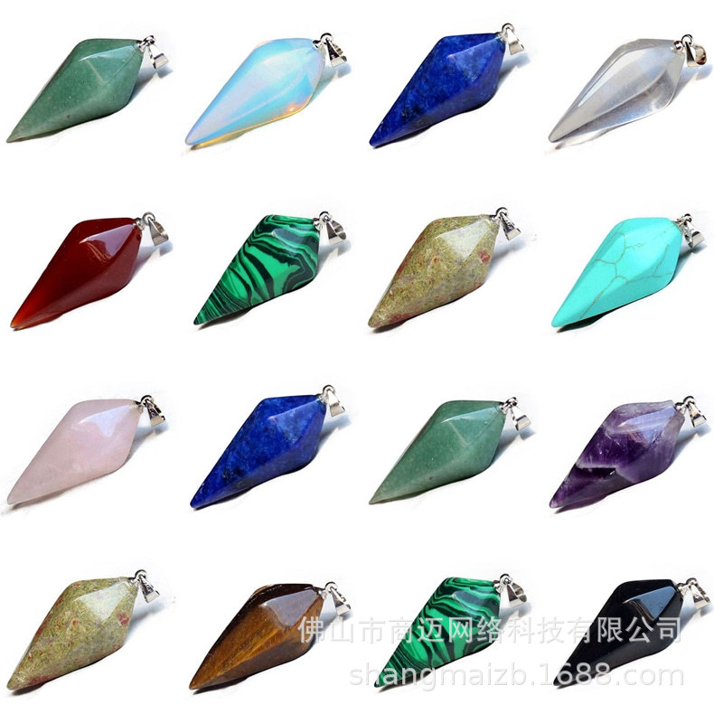 2025 spot exportación europea y americana piedra natural cristal cono hexagonal péndulo collar colgante joyería suministro transfronterizo al por mayor