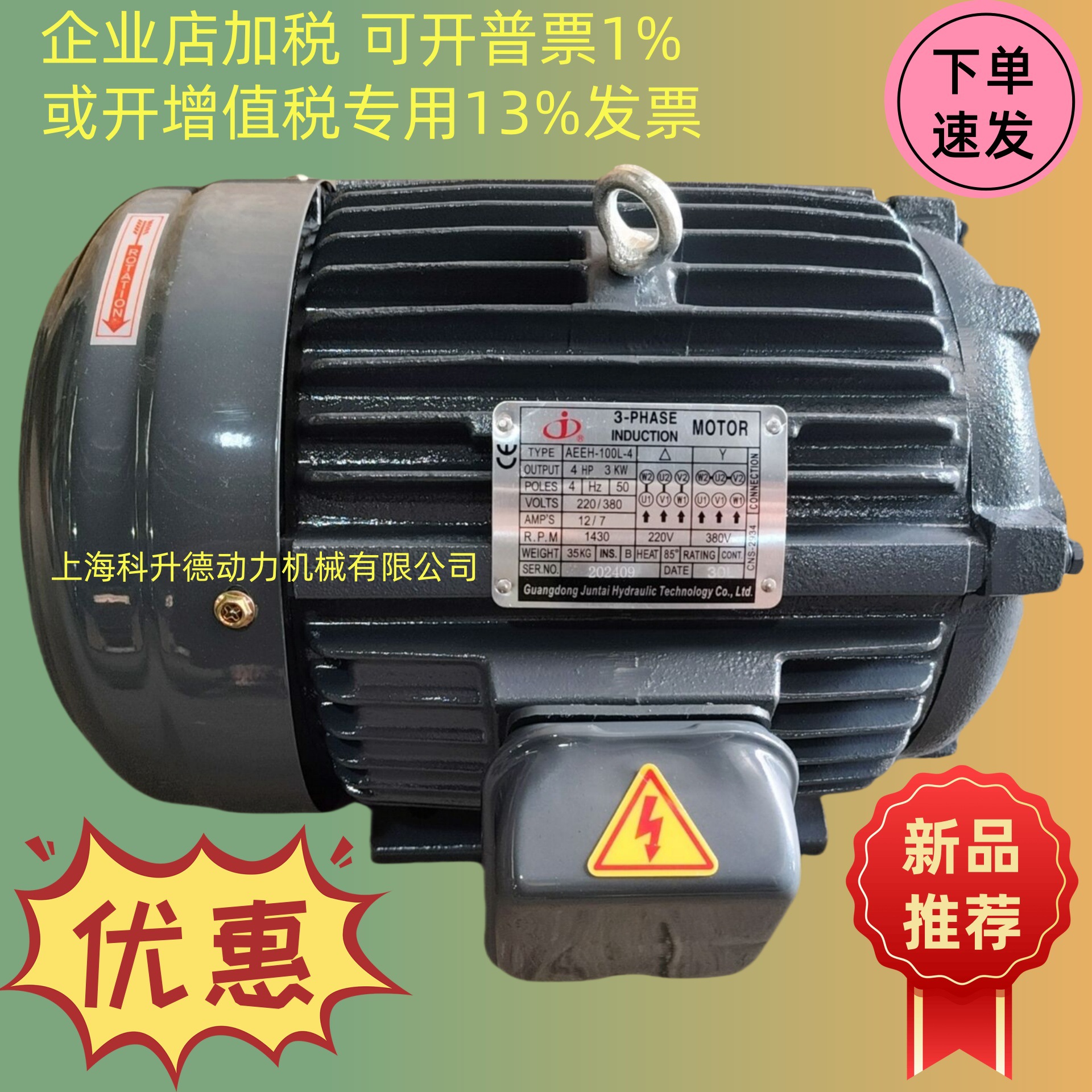 JUN TAI电机  JUNLINGPAI马达  AEEH1-100L-4  3KW  俊泰JUNTAI