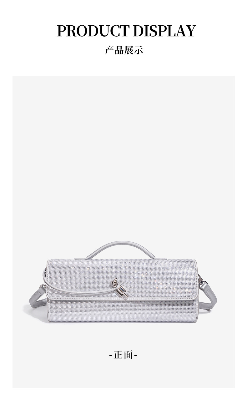 Trendige Diamant-Baguette-Abendtasche, Exquisite Horizontale Crossbody-Handtasche, Lange Geldbörse & Handytasche, Einschultrige Damenhandtasche – Detail 14
