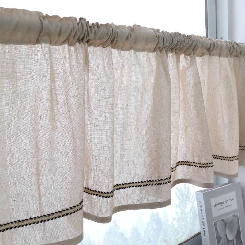 Japanese-style solid color half-curtain fabric door curtain bathroom bay window kitchen non-perforated half-shading small curtain factory outlet