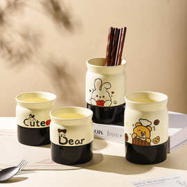 创意卡通陶瓷筷子筒沥水防霉厨房筷子勺子收纳架家用筷子笼筷子桶