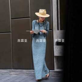 金辉夏季新款高奢时尚真丝双绉收褶圆领直筒宽松连衣裙