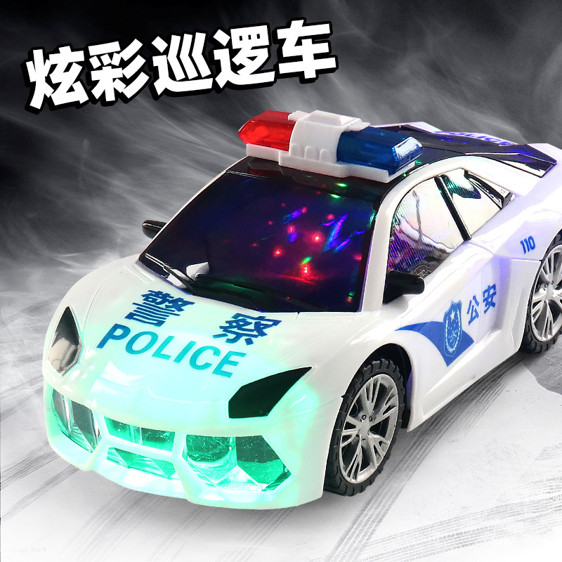 新款电动万向警察车炫彩灯光音乐自动行驶小汽车模型玩具批发地摊