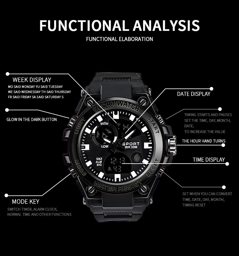 Men's Sports Watch Waterproof Electronic Multi-functional Led_voghion.com
