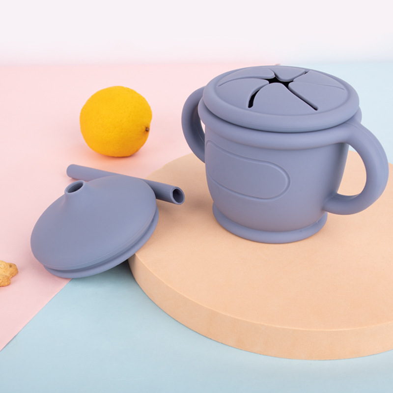 亞馬遜新款防漏兒童硅膠水杯開模定制吸管硅膠學飲杯硅膠零食杯