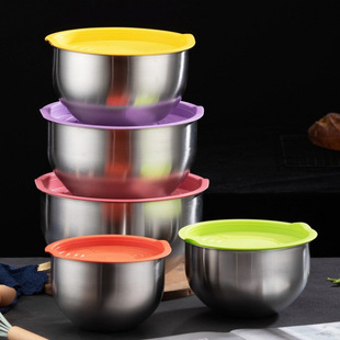 Proud 201 Thickeneded Stainless Steel European Salad Basin Baking Non-Slip Cooking Basin Colorfulful Egg Beating Basin with Lid and Deepening