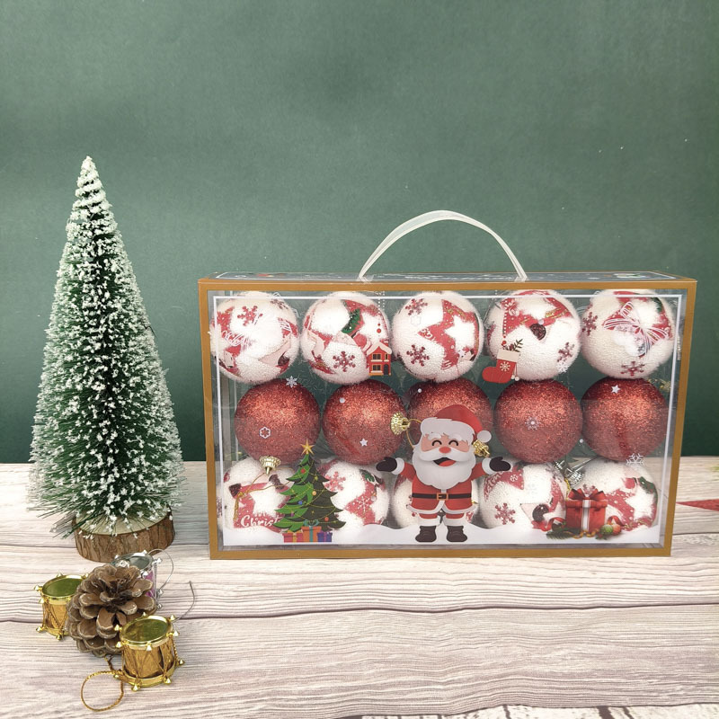 El comercio exterior se vende bien, juego de bolas de espuma de bolas de Navidad rojas, juegos de bolas de nieve coloridas de pino, adornos de árbol de Navidad de 6 cm