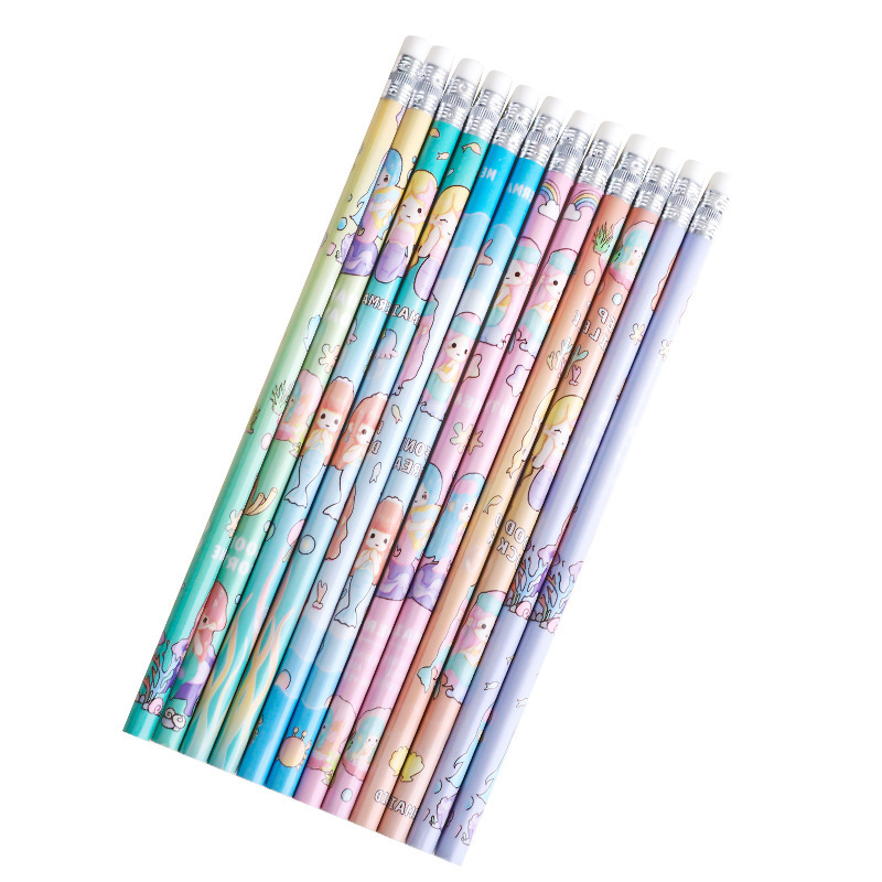 Cute Cartoon Hb Pencils for Elementary School Students, Special Learning Stationery, Kindergarten Reward Gifts, Mermaid Pencils for Girls