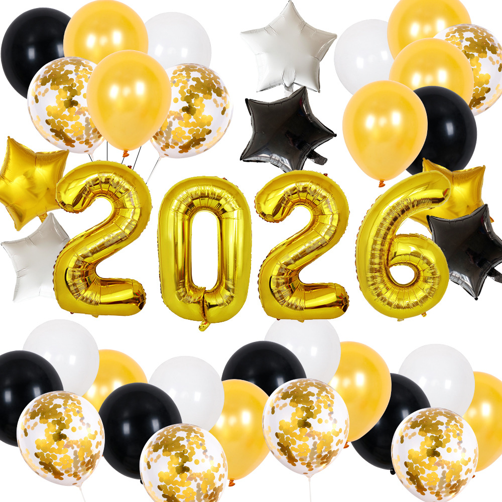 Globo de aluminio digital rojo de 32 pulgadas con diseño de Año Nuevo 2026 para fiestas y reuniones anuales transfronterizas.