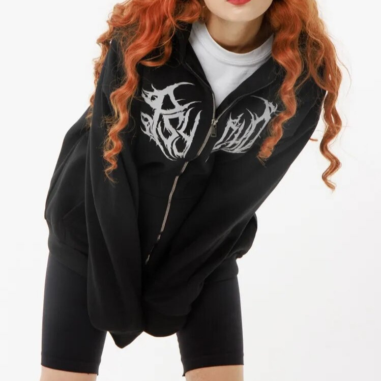 Veste polaire à capuche zippée avec imprimé éclair Y2K Wildberries en promotion pour femme_voghion.com